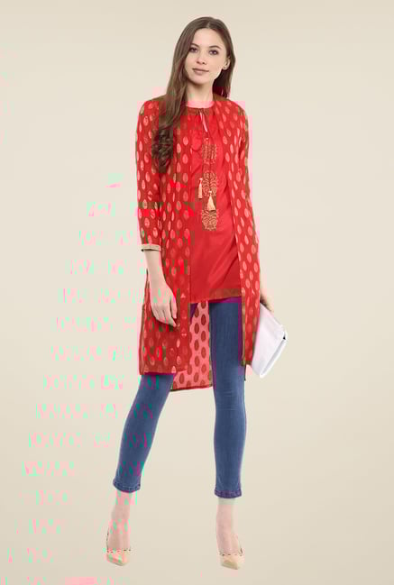 Fusion Beats Red Printed Kurta Fusion Beats Red Printed Kurta