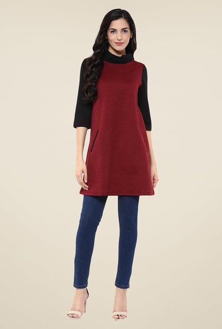 Fusion Beats Maroon Self Print Tunic Fusion Beats Maroon Self Print Tunic