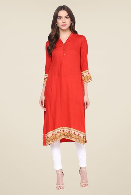 Fusion Beats Orange Printed Kurta Fusion Beats Orange Printed Kurta