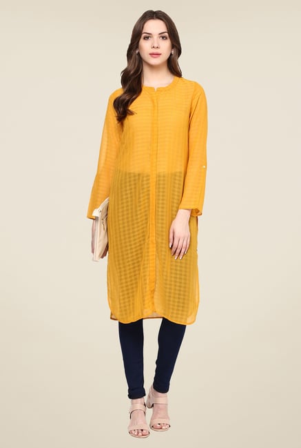 Fusion Beats Yellow Checks Kurta Fusion Beats Yellow Checks Kurta