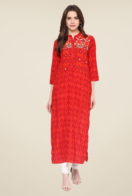Fusion Beats Red Printed Kurta Fusion Beats Red Printed Kurta