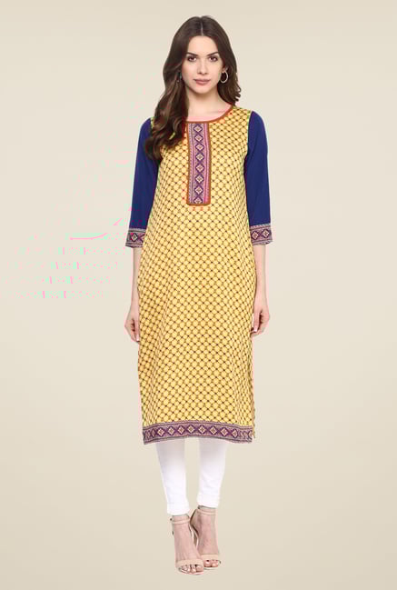 Fusion Beats Yellow Printed Kurta Fusion Beats Yellow Printed Kurta