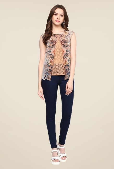 Fusion Beats Beige Floral Print Top Fusion Beats Beige Floral Print Top