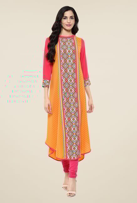 Fusion Beats Orange Printed Kurta Fusion Beats Orange Printed Kurta