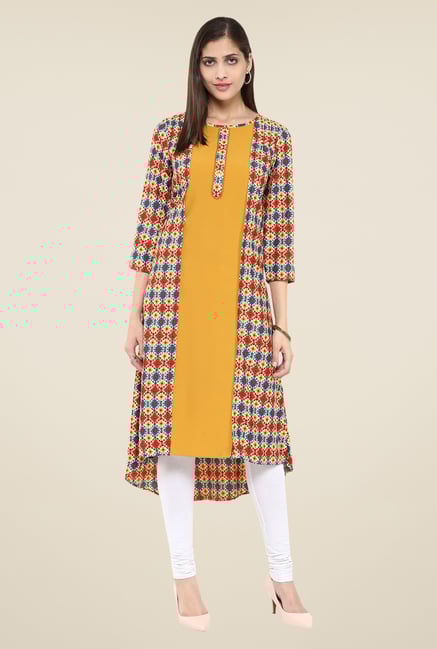 Fusion Beats Mustard Printed Kurta Fusion Beats Mustard Printed Kurta