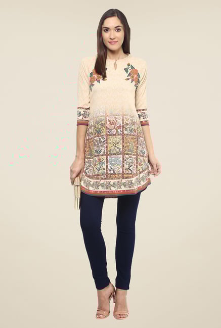 Fusion Beats Beige Floral Print Tunic Fusion Beats Beige Floral Print Tunic
