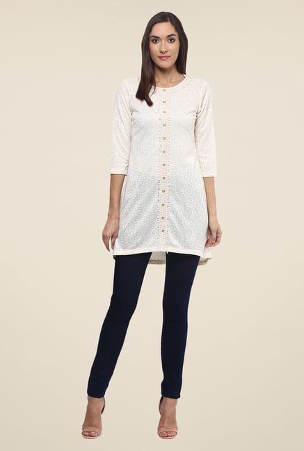 Fusion Beats Off White Self Print Tunic Fusion Beats Off White Self Print Tunic