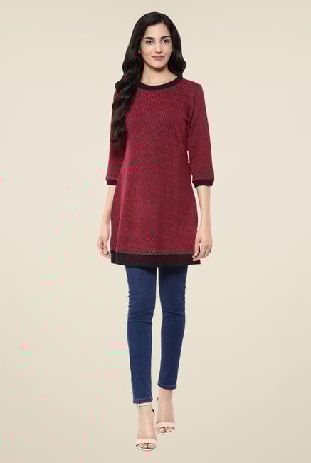 Fusion Beats Maroon Printed Tunic Fusion Beats Maroon Printed Tunic