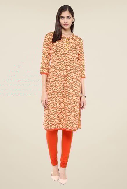 Fusion Beats Orange Printed Kurta Fusion Beats Orange Printed Kurta