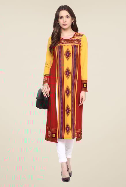 Fusion Beats Yellow Printed Kurta Fusion Beats Yellow Printed Kurta