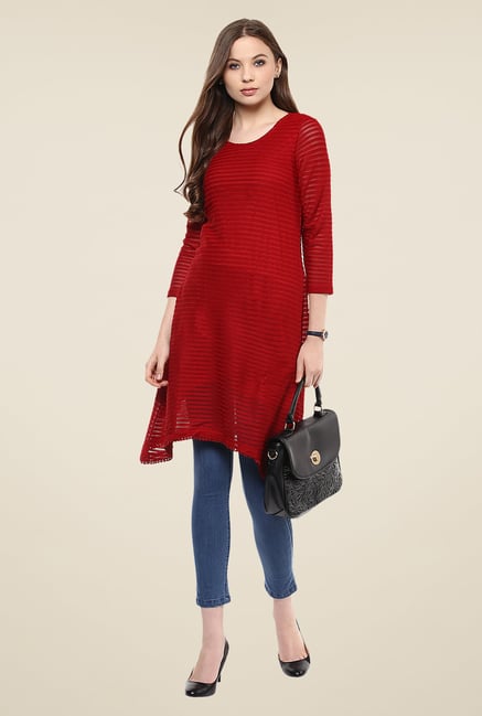 Fusion Beats Maroon Self Print Kurta Fusion Beats Maroon Self Print Kurta