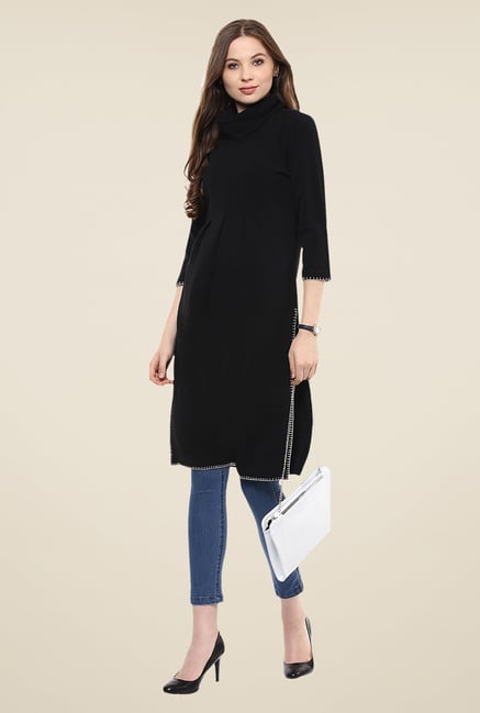 Fusion Beats Black Textured Kurta Fusion Beats Black Textured Kurta
