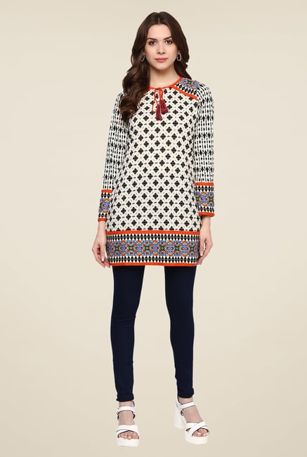 Fusion Beats Off White Printed Tunic Fusion Beats Off White Printed Tunic