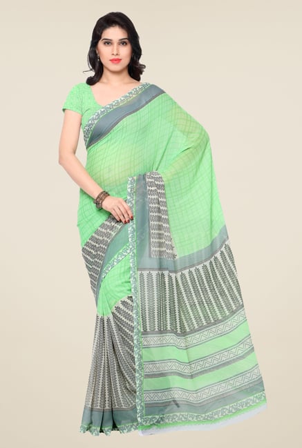Triveni Green & Grey Printed Faux Georgette Saree Triveni Green & Grey Printed Faux Georgette Saree