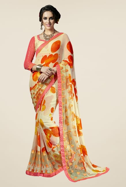 Triveni Beige Printed Faux Georgette Saree Triveni Beige Printed Faux Georgette Saree