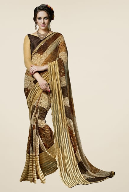 Triveni Beige Printed Faux Georgette Saree Triveni Beige Printed Faux Georgette Saree