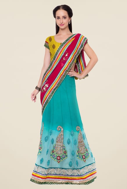 Triveni Blue & Maroon Embroidered Faux Georgette Saree Triveni Blue & Maroon Embroidered Faux Georgette Saree