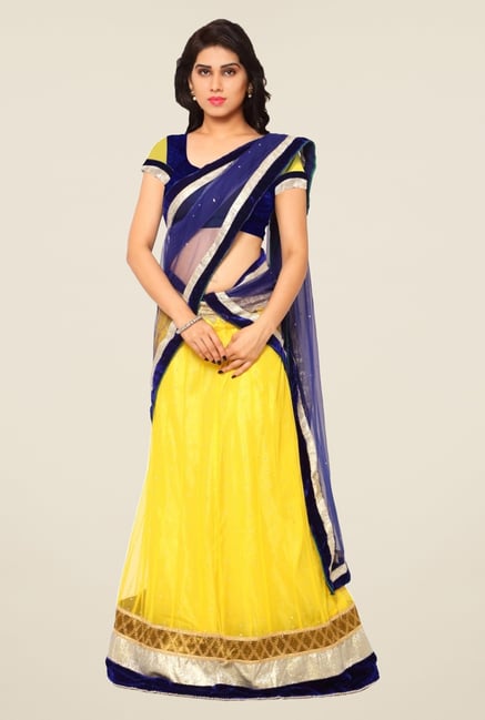 Triveni Yellow & Navy Embroidered Lehenga Set Triveni Yellow & Navy Embroidered Lehenga Set