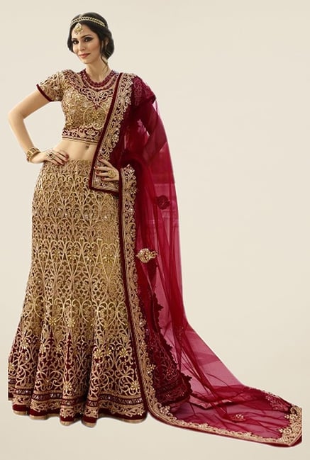 Triveni Beige Embroidered Lehenga Set Triveni Beige Embroidered Lehenga Set