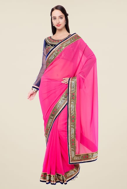 Triveni Pink Embroidered Georgette Saree Triveni Pink Embroidered Georgette Saree