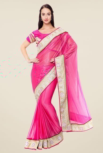 Triveni Pink Embroidered Lycra Saree Triveni Pink Embroidered Lycra Saree