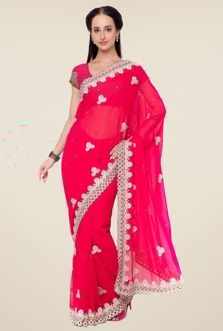 Triveni Magenta Embroidered Faux Georgette Saree Triveni Magenta Embroidered Faux Georgette Saree