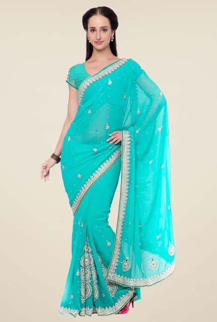 Triveni Sky Blue Embroidered Faux Georgette Saree Triveni Sky Blue Embroidered Faux Georgette Saree