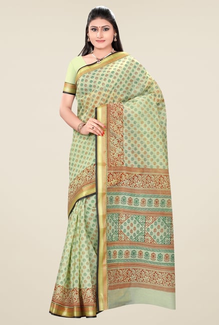 Triveni Green Printed Art Silk Saree Triveni Green Printed Art Silk Saree