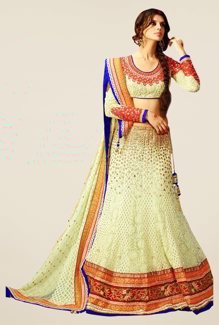Triveni Cream Embroidered Lehenga Set Triveni Cream Embroidered Lehenga Set