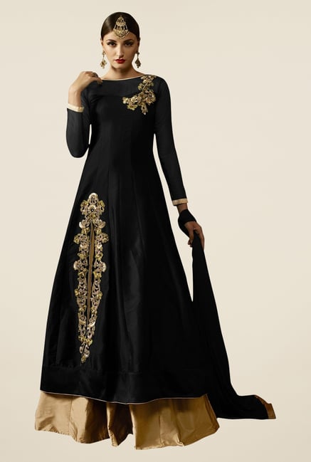 Triveni Black & Gold Solid Lehenga Set Triveni Black & Gold Solid Lehenga Set