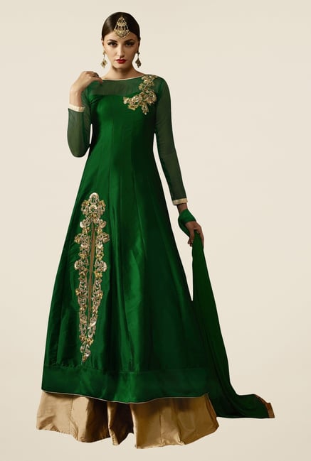 Triveni Green & Gold Solid Lehenga Set Triveni Green & Gold Solid Lehenga Set