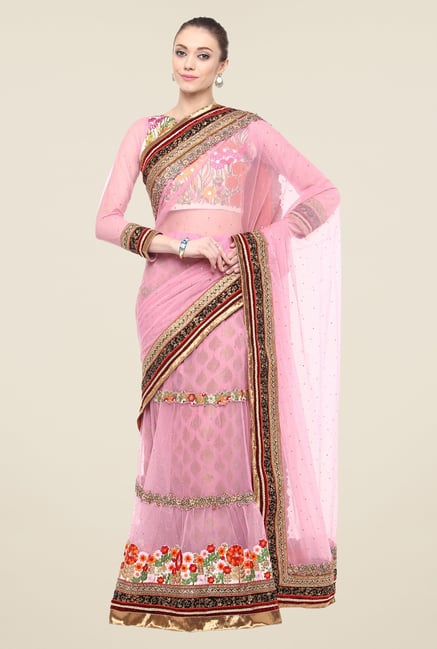 Triveni Pink Embroidered Full Sleeve Lehenga Set Triveni Pink Embroidered Full Sleeve Lehenga Set