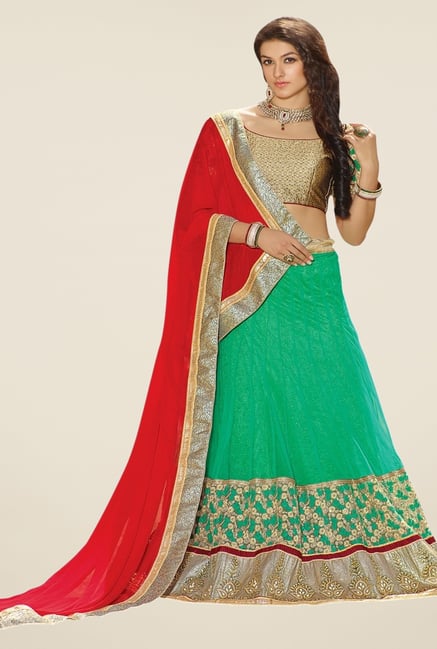 Triveni Green & Gold Embroidered Lehenga Set Triveni Green & Gold Embroidered Lehenga Set