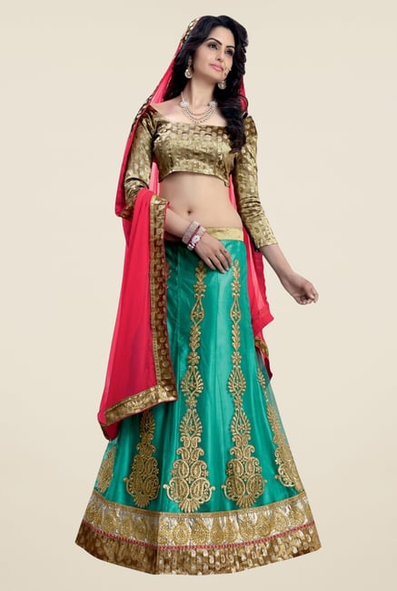 Triveni Teal & Gold Embroidered Lehenga Set Triveni Teal & Gold Embroidered Lehenga Set