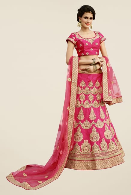 Triveni Pink Embroidered Short Sleeve Lehenga Set Triveni Pink Embroidered Short Sleeve Lehenga Set
