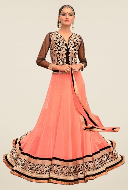 Triveni Peach & Black Embroidered Lehenga Set Triveni Peach & Black Embroidered Lehenga Set
