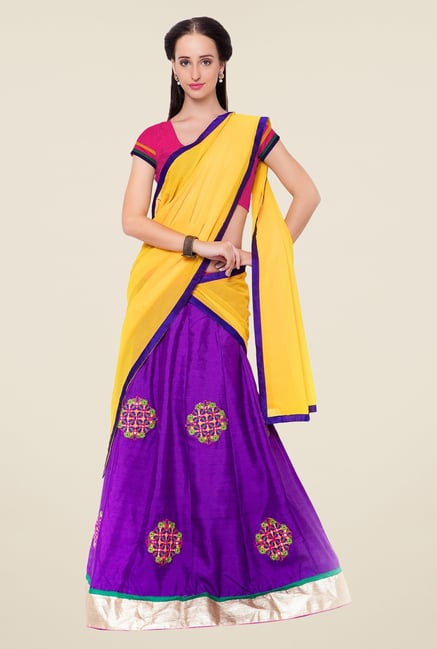 Triveni Purple & Pink Embroidered Lehenga Set Triveni Purple & Pink Embroidered Lehenga Set