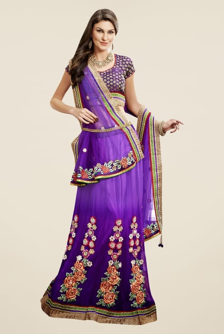 Triveni Purple Embroidered Regular Fit Lehenga Set Triveni Purple Embroidered Regular Fit Lehenga Set
