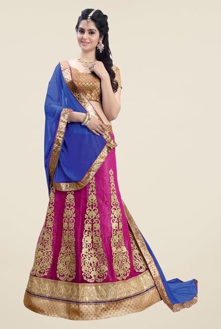 Triveni Magenta & Gold Embroidered Lehenga Set Triveni Magenta & Gold Embroidered Lehenga Set