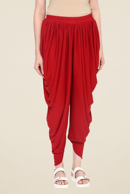 Fusion Beats Red Solid Dhoti Pants Fusion Beats Red Solid Dhoti Pants