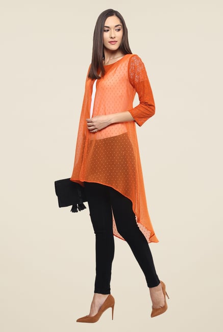 Fusion Beats Orange Printed Shrug Fusion Beats Orange Printed Shrug