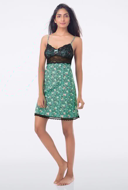 PrettySecrets Green Floral Print Chemise PrettySecrets Green Floral Print Chemise