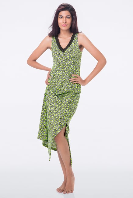PrettySecrets Green Heart Print Nighty PrettySecrets Green Heart Print Nighty