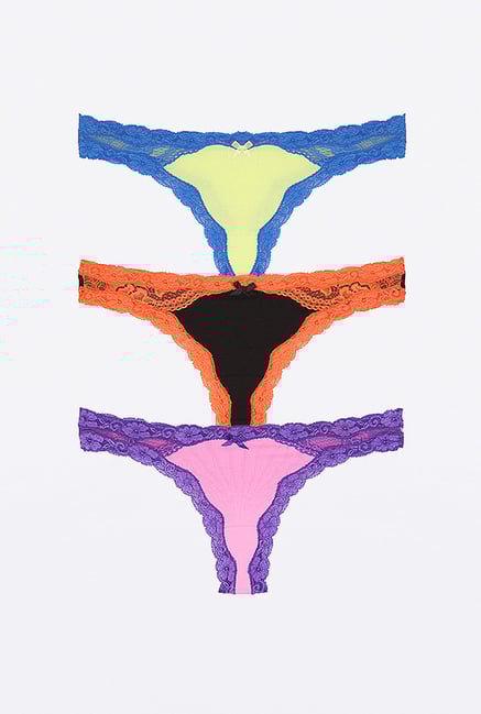 PrettySecrets Black, Yellow & Pink Thong Panties (Pack of 3) PrettySecrets Black, Yellow & Pink Thong Panties (Pack of 3)