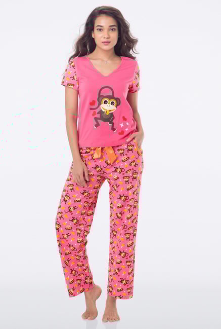 PrettySecrets Pink Printed Pyjama Set PrettySecrets Pink Printed Pyjama Set