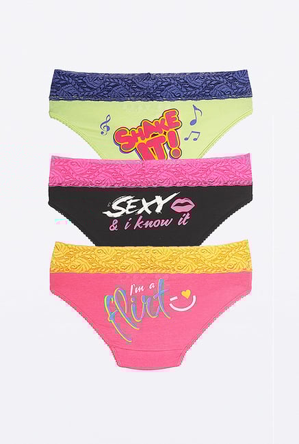 PrettySecrets Black,Yellow & Pink Bikini Panties (Pack of 3) PrettySecrets Black,Yellow & Pink Bikini Panties (Pack of 3)