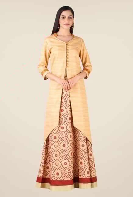 Studio Rasa Beige Bhagalpuri Printed Lehenga Set Studio Rasa Beige Bhagalpuri Printed Lehenga Set