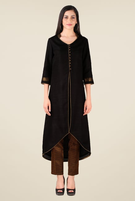 Studio Rasa Black Bhagalpuri Dupion & Semi Brocade Kurta Set Studio Rasa Black Bhagalpuri Dupion & Semi Brocade Kurta Set