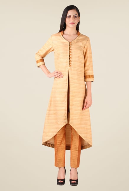 Studio Rasa Beige Bhagalpuri Dupion & Semi Brocade Kurta Set Studio Rasa Beige Bhagalpuri Dupion & Semi Brocade Kurta Set