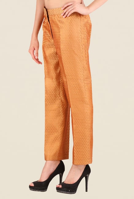 Studio Rasa Beige Semi Brocade Slim Fit Pant Studio Rasa Beige Semi Brocade Slim Fit Pant